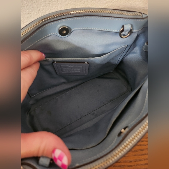 Coach Monogram Brown/ Light Blue Top Handle. In Excellent Condition Outside - Picture 8 of 11